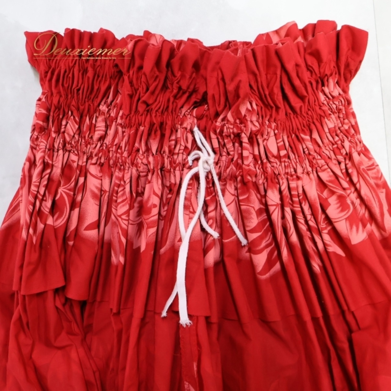 フラダンス 衣装 パウスカート レッド系 シングル フラ ダンス 赤 プルメリア柄 モンステラ柄 ラウアエ柄 ハワイアン アロハ 鮮やか かわいい 華やか ハワイアンプリント スカート