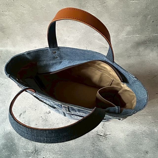 ＊デニムリメイクバッグ＊Chez Denim シェデニム 天マチ付き ハンドバッグ Mサイズ ④