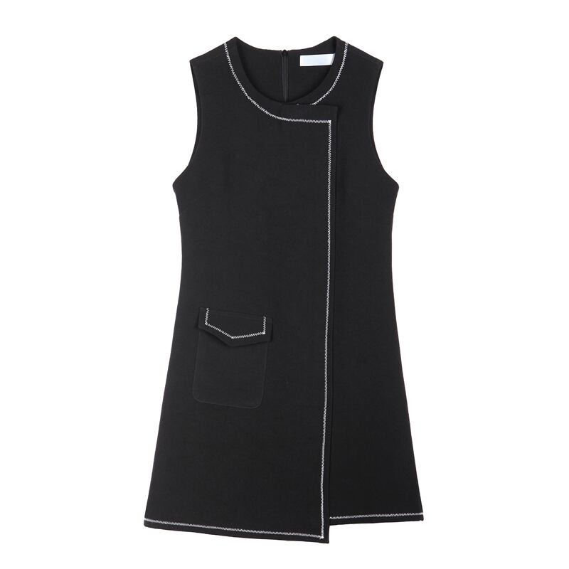 ワンピース ノースリーブ ミニ丈 クルーネック S/M/L/XL クルーネック ノースリーブ ミニ丈 ワンピース Aライン ステッチ