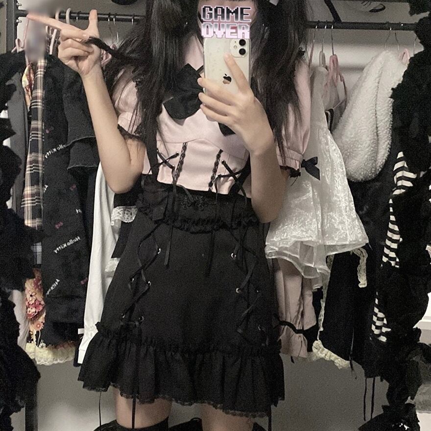 服 スカート ミニスカ アシンメトリー フリル サスペンダー レース