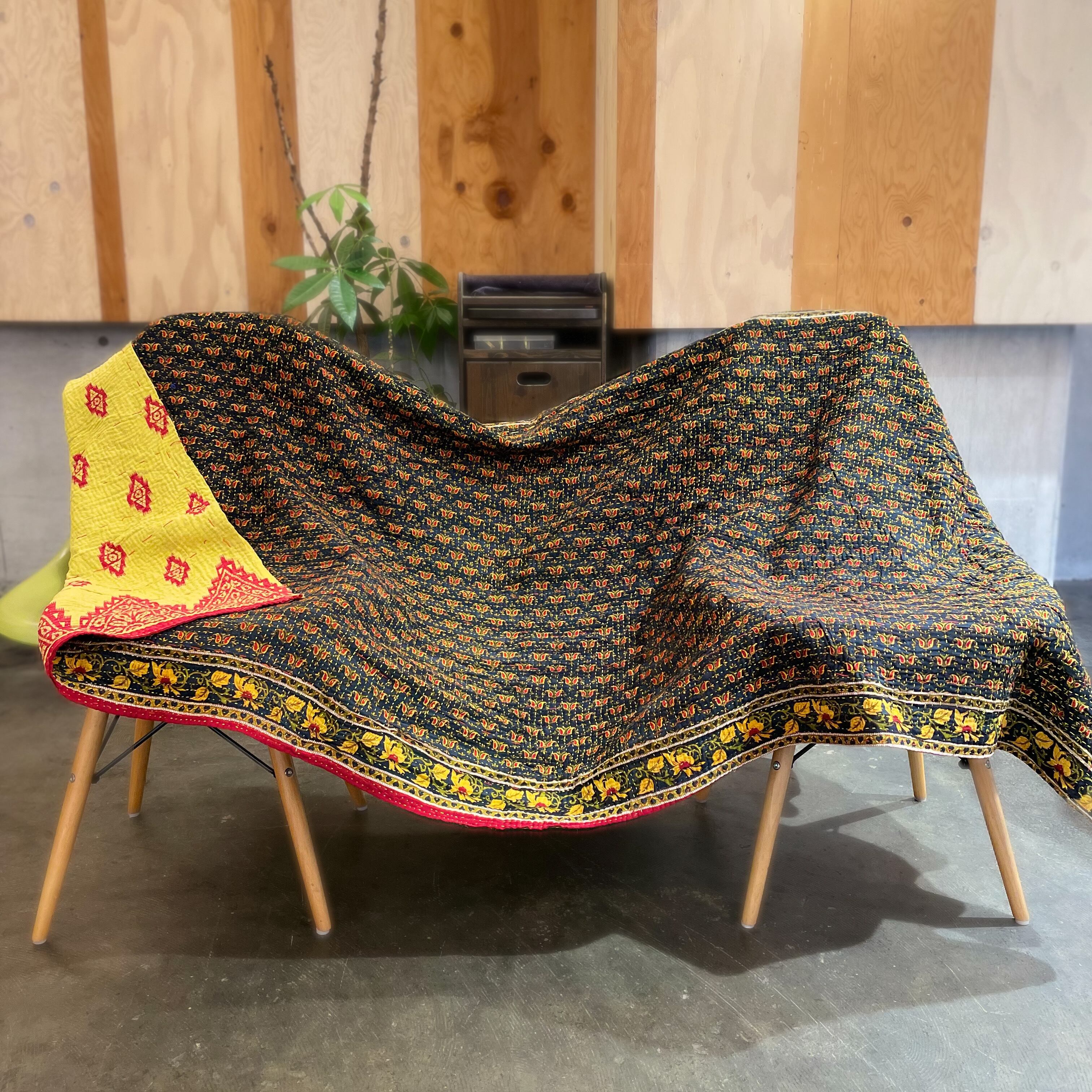 6KAN 【1点物】ラリーキルト ヴィンテージカンタキルト 黒×黄色 no.112