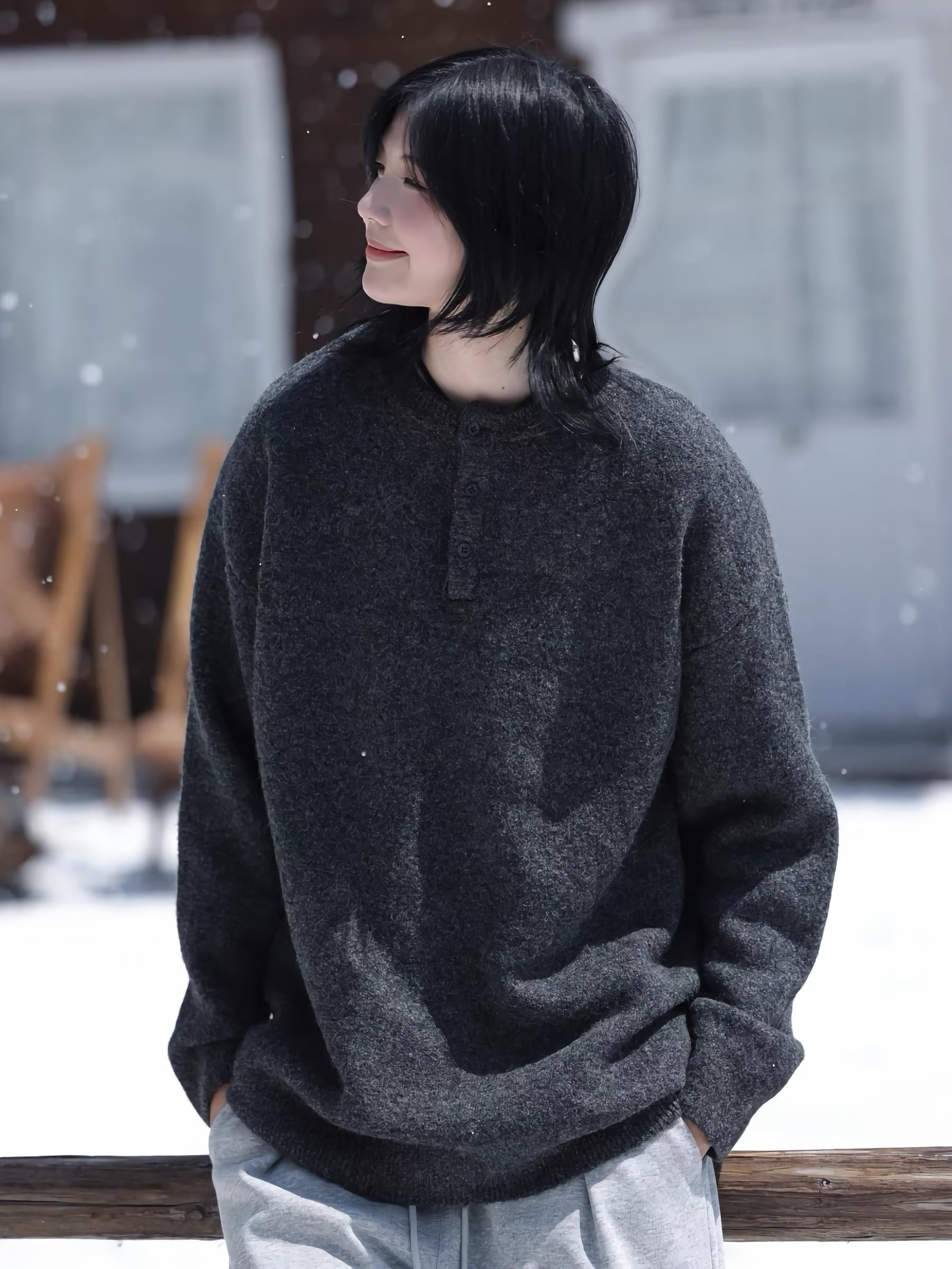 ヘンリーネックニットセーター ⁄ Henley Neck Knit Sweater | INOCENCE 
