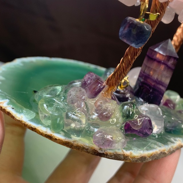 1.ローズクォーツ招財樹×フローライトねこ