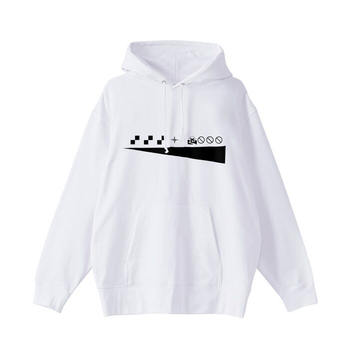 刺繍】白フード付きパーカー×ステッカー風ロゴセンター | Pay ID