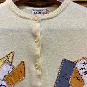VINTAGE paychwork short sleeve yellow knit cardigan