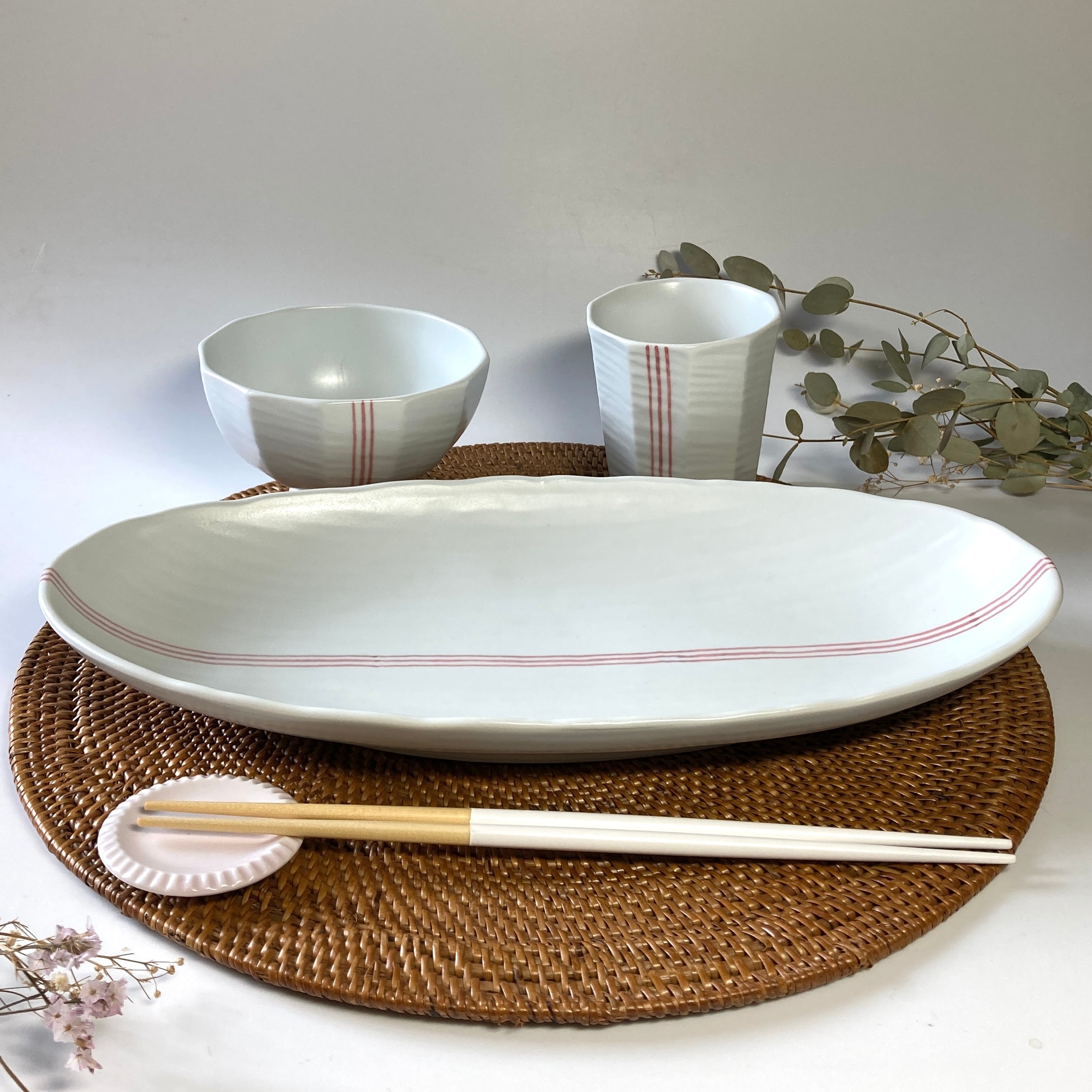 スリーライン オーバル皿（大） | 江口製陶所オンラインストア