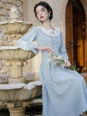 【0096】Flower Collar Half Button Long Sleeve Dress