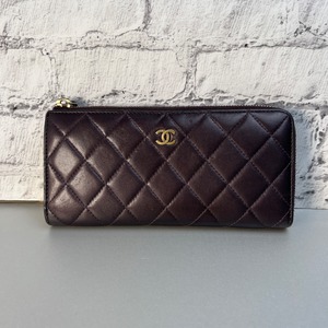 CHANEL シャネル ココマーク  ラムスキン 長財布 パープル A-9521