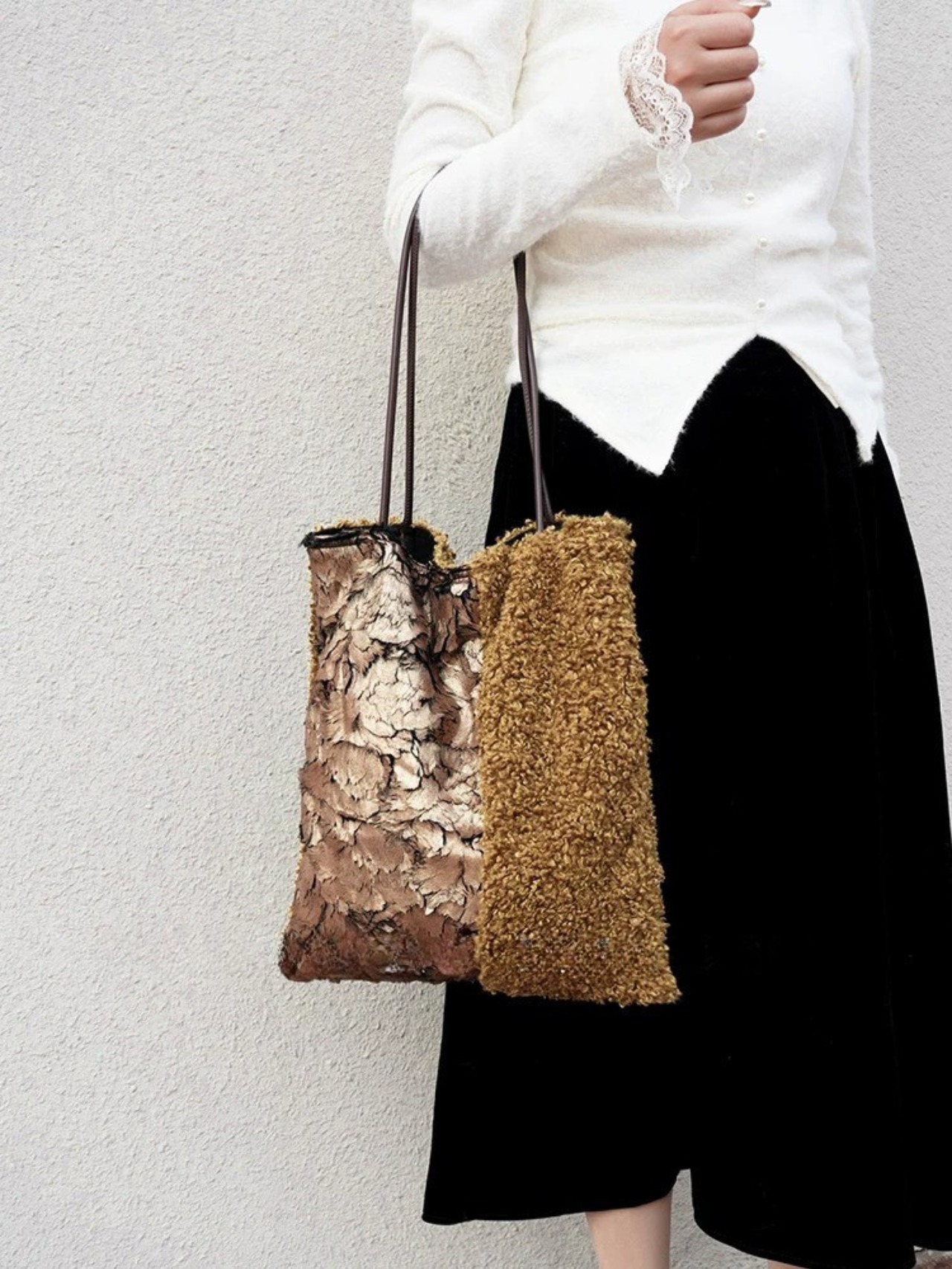 Craquelé Fur Mix Boa Bag F0835