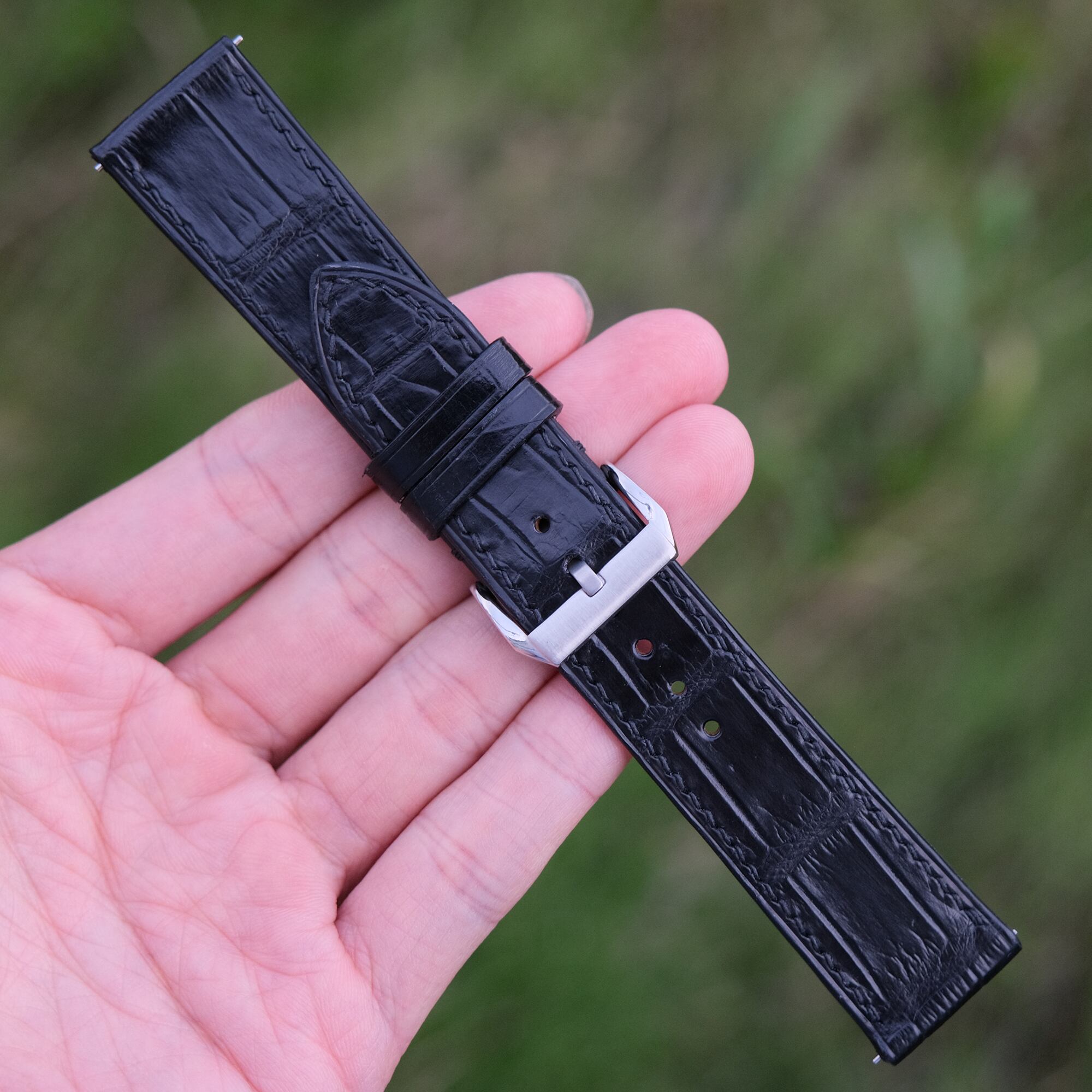 腕時計ベルト フラットタイプ ブラック クロコダイル ワニ革 時計  