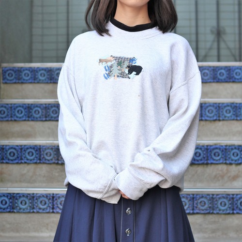 USA VINTAGE ANIMAL EMBROIDERY SWEAT SHIRT/アメリカ古着アニマル刺繍スウェット