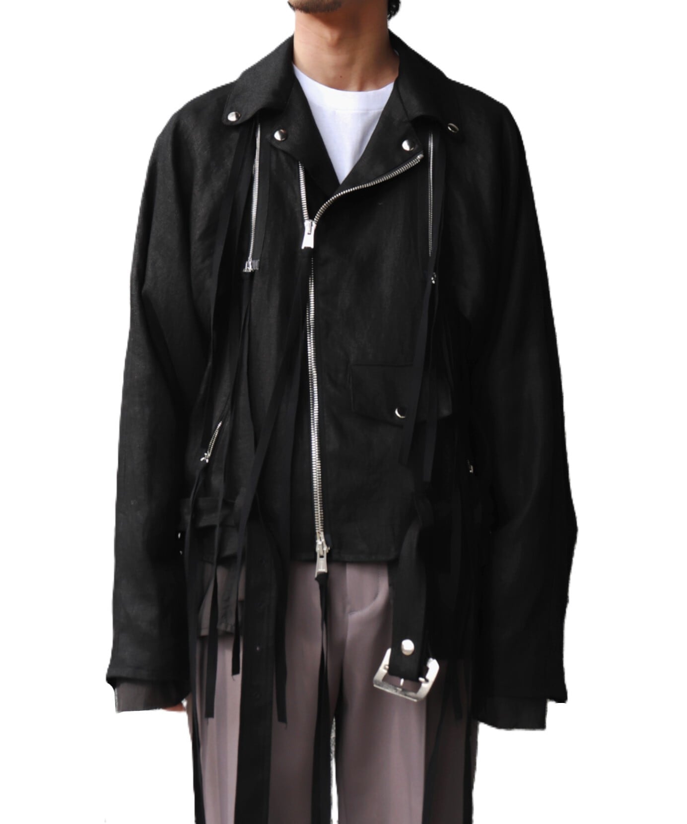 Midorikawa / MID25SS-JK04 LINEN DOCKING RIDERS JACKET (BLACK