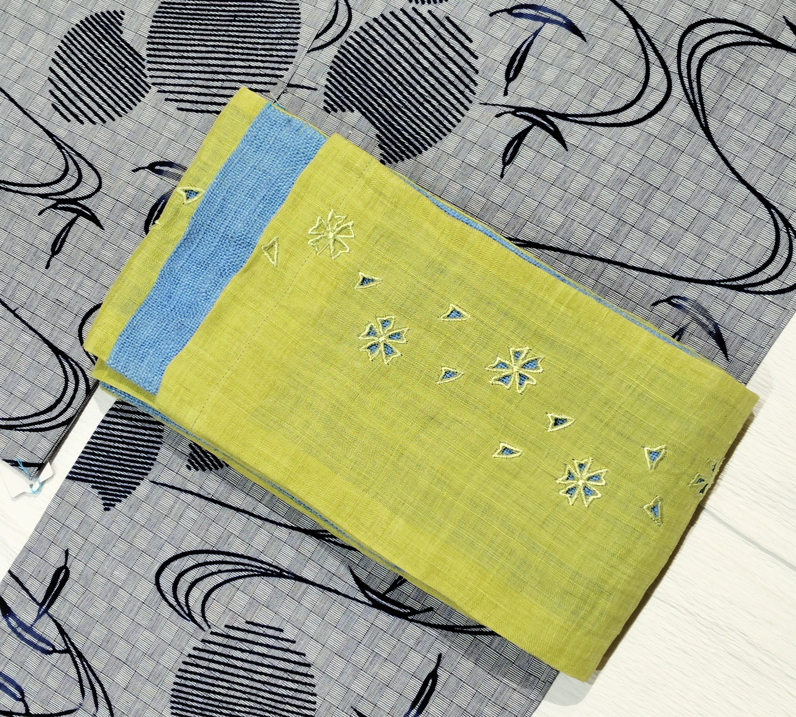 麻の半幅帯 刺繍 リバーシブル | リサイクル着物 菅野