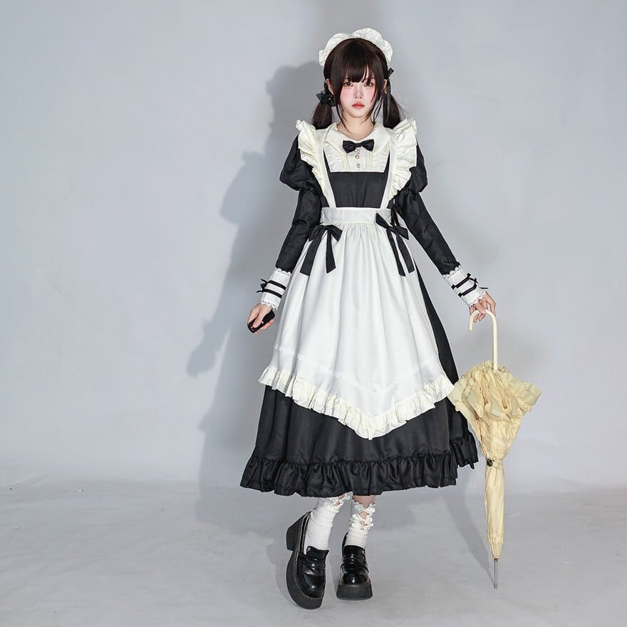 ゴシックロリィタ メイドワンピース ヴィクトリアン風ロング丈｜WithU