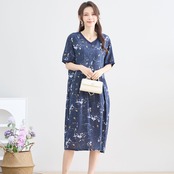 TRUBE Vネックコットンプリントワンピース【M~L】ネイビー
