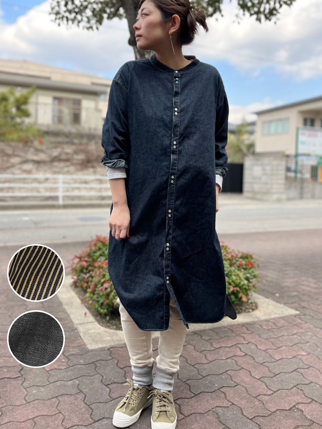 ONEWASH】スタンドカラーデニムシャツワンピース | ONE WASH