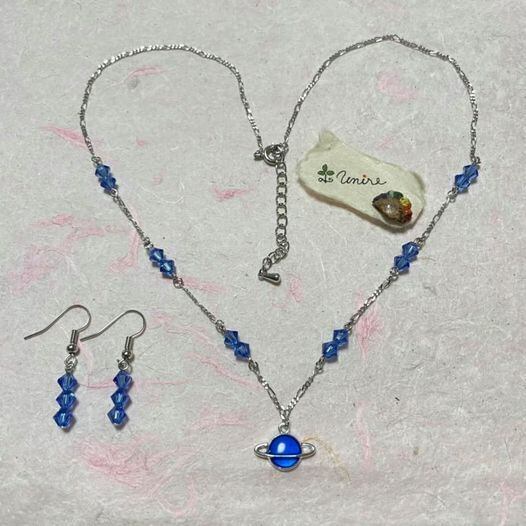 スワロフスキー ネックレス & ピアス 青ざめ (♡hurt Blue color)