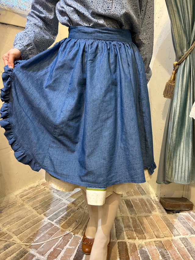 vintage blue cotton apron