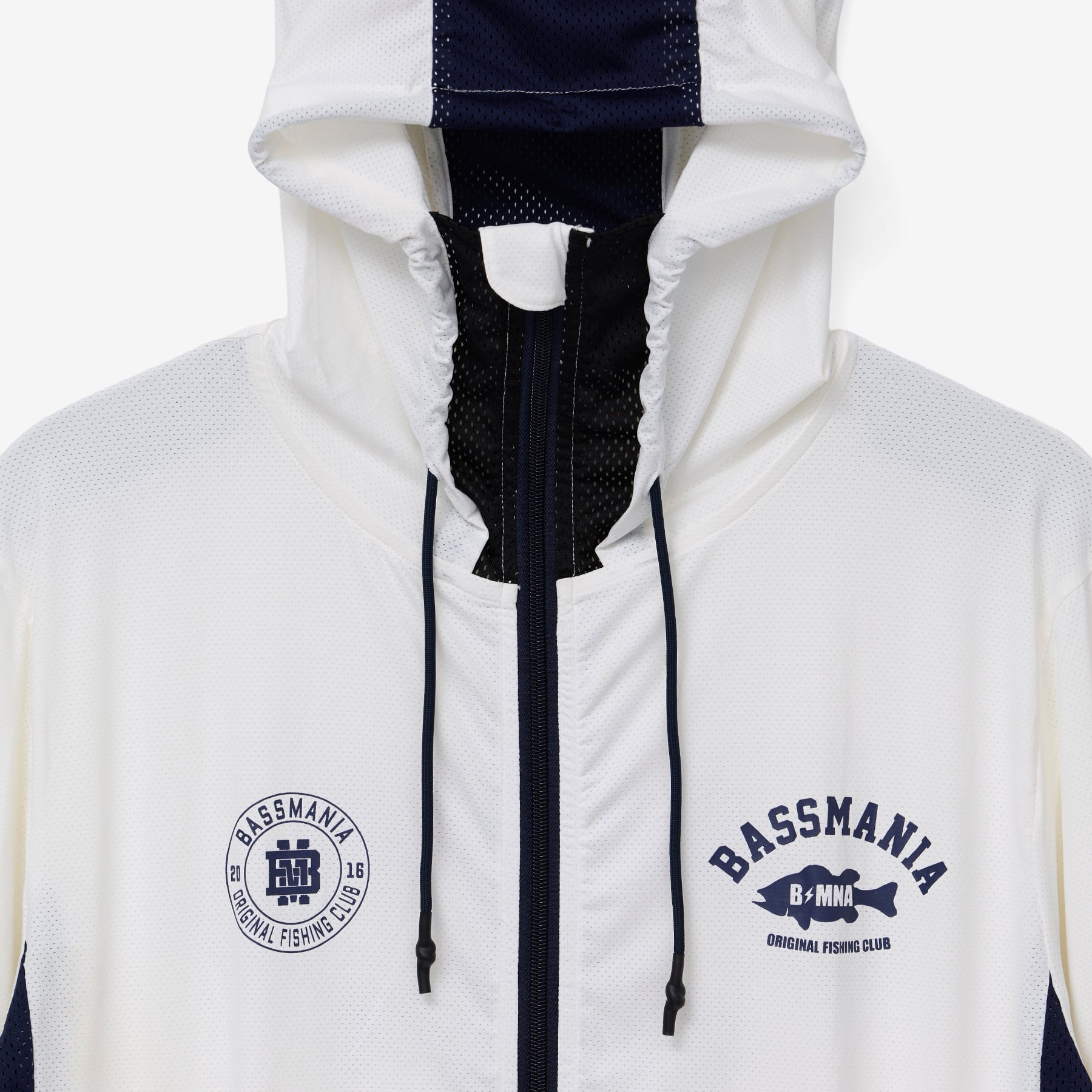 BASSMANIA UVラッシュクールジップパーカー 黒/白 UV Rush Cool Logo Zip Parka［WHITE］［LIMITED］ | bassmania.jp