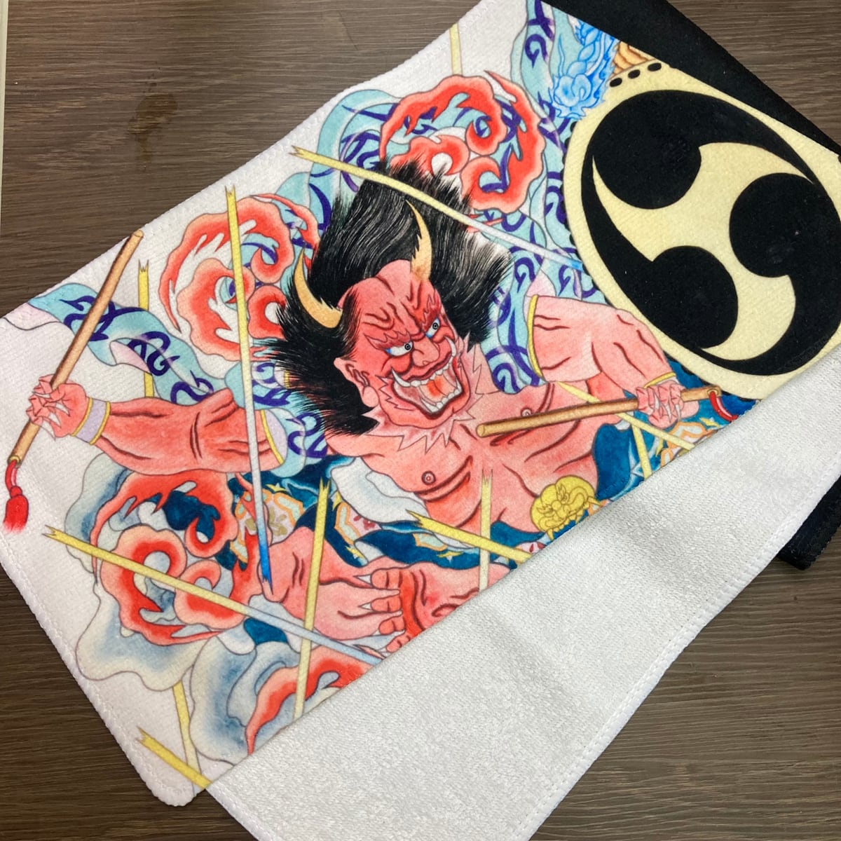 058】「風神雷神」マフラータオル ねぶた師立田龍宝 令和4年度下絵柄