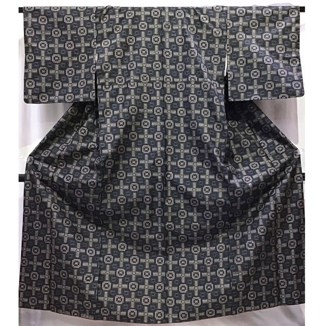 着物・紬・アンサンブル・黒系地・No.200701-2051・梱包サイズ80