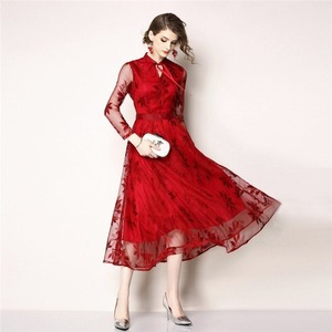 送料無料 未使用 イベント 結婚式 二次会 透け感 レース ロング丈 ワンピ－ス 7号 S [OPN3468]