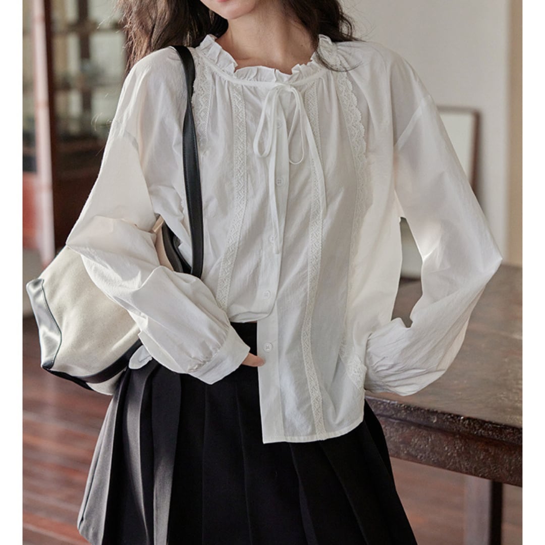 white lace splicing shirt