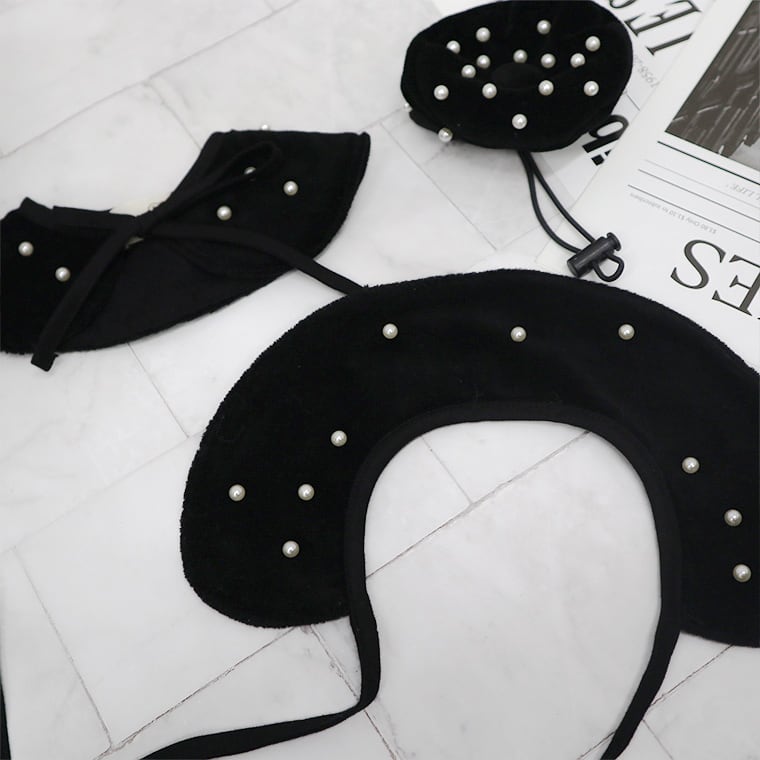 blanc beret & cape / 犬用 帽子 ベレー帽 ケープ ベロア 上品 冬アイテム バンダナ スカーフ アクセサリー ドッグウェア ペット用 cap 被り物 お揃い お出かけ 撮影会 韓国ワンコ服