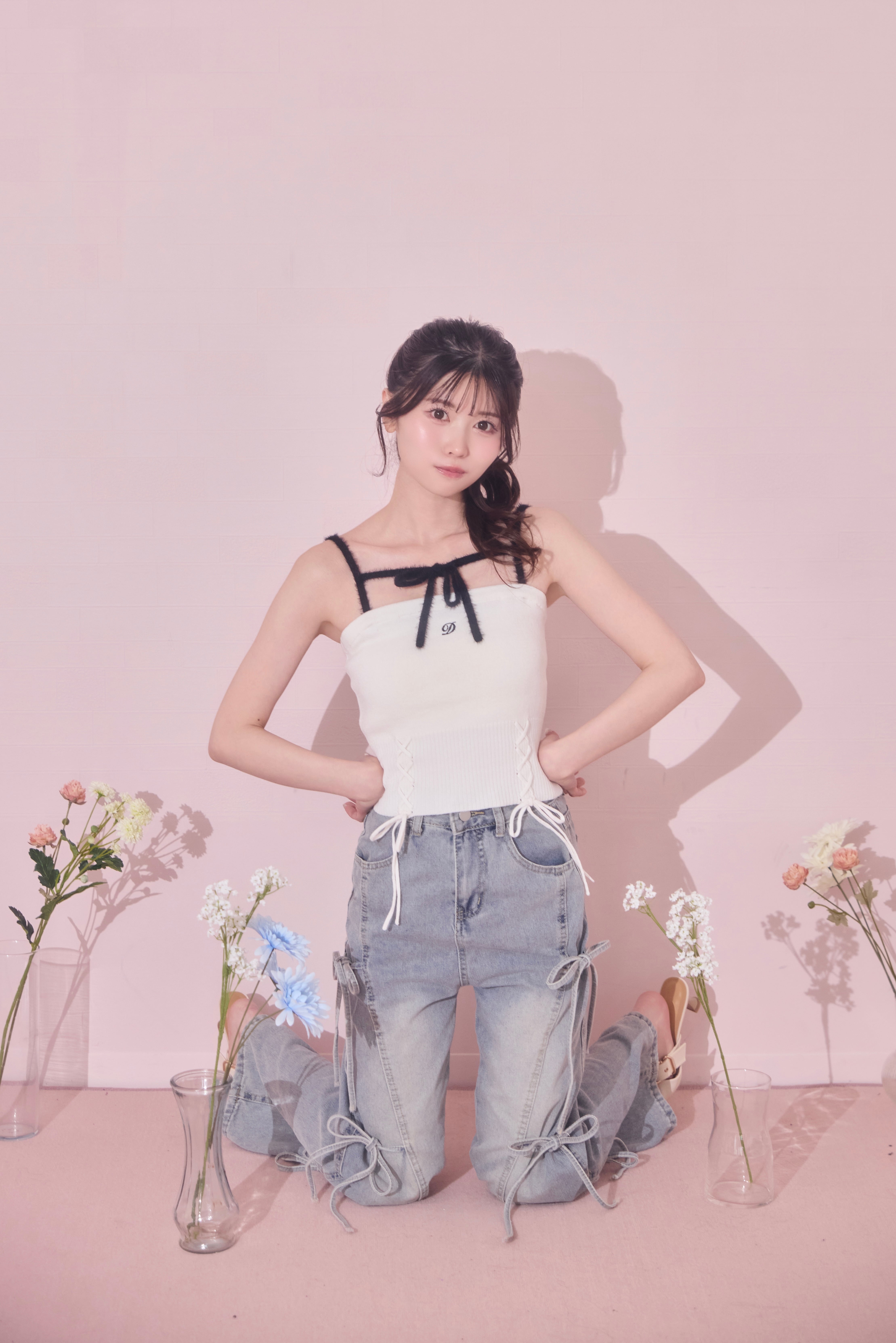 bi-color ribbon knit cami(white) | Désir et Raison