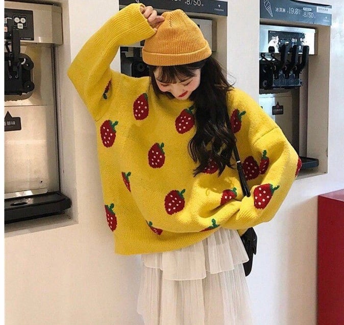 WONDERFUL WORLD いちごモチーフのニットセーター いちご柄ニットセーター | Boutique888
