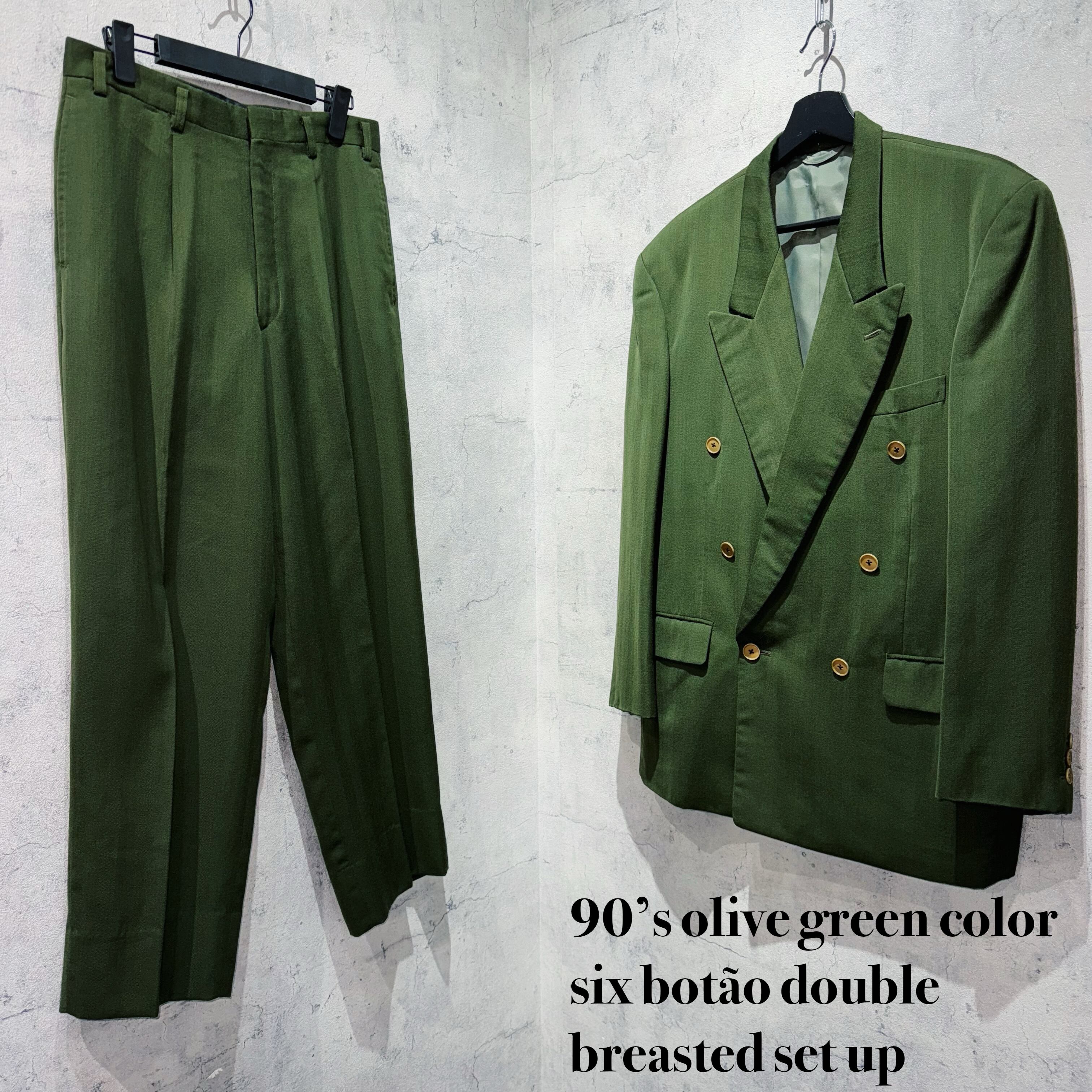 90’s olive green color six botão double breasted set up