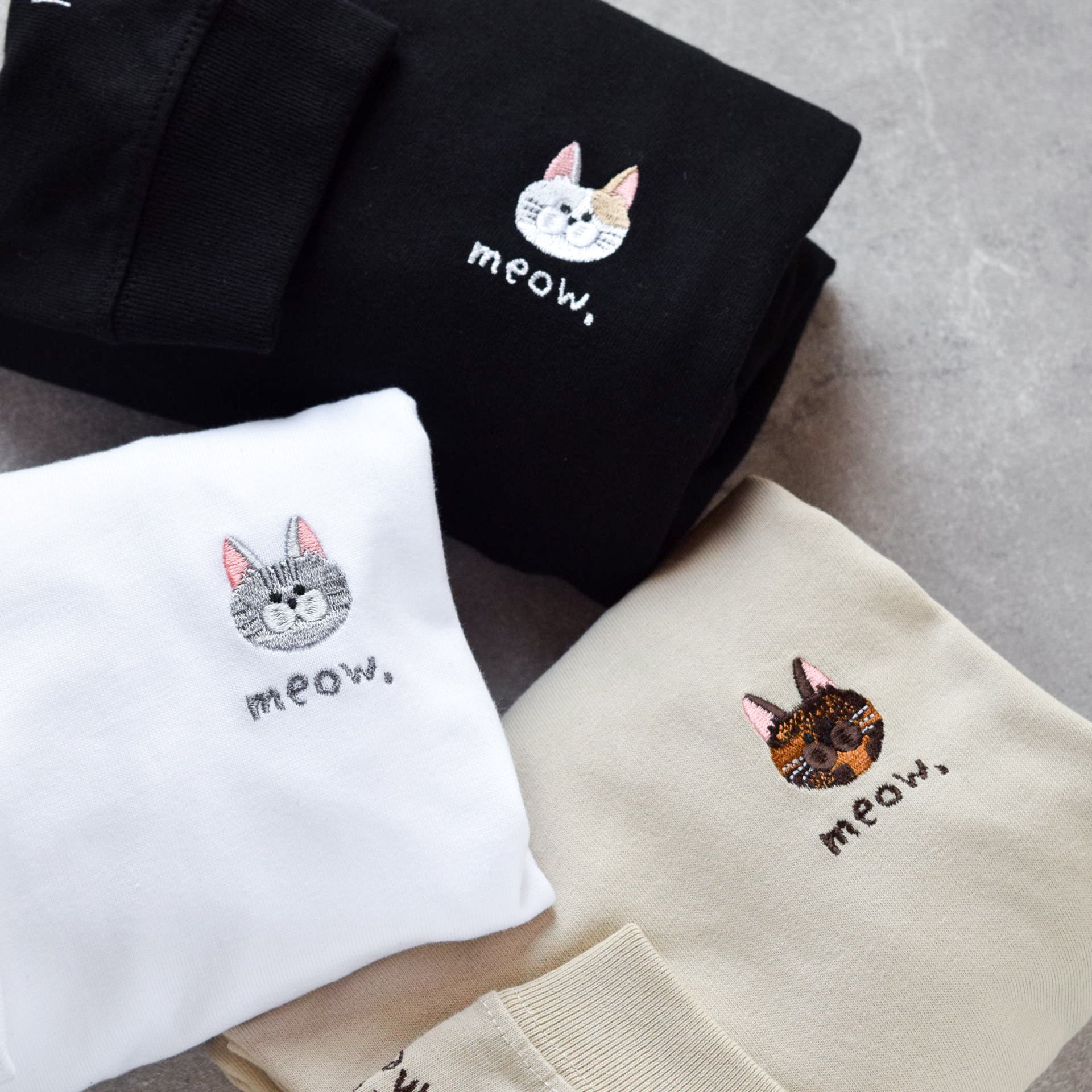 選べる猫29種！刺繍ロングスリーブTシャツ 名入れ可【選べる3色】うち