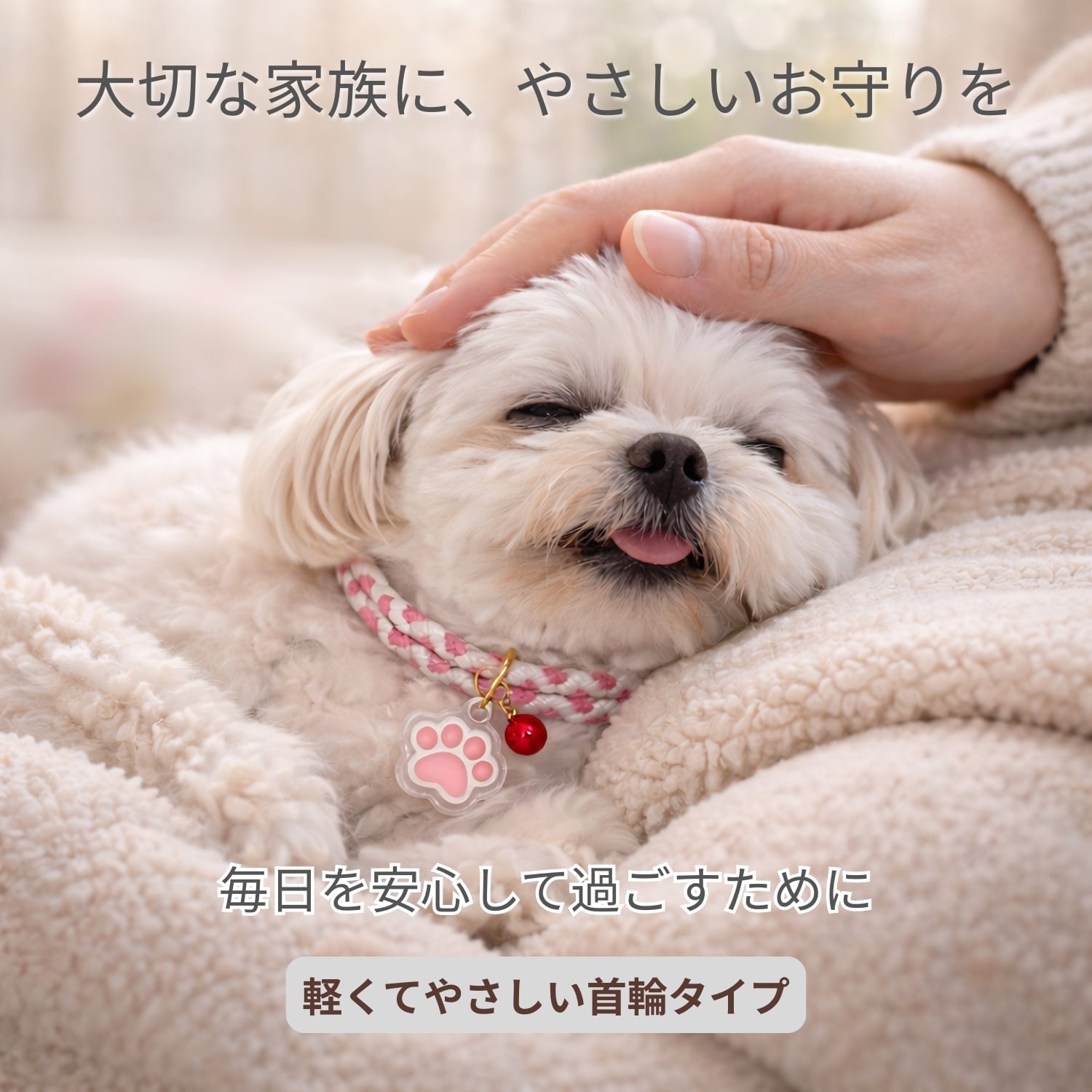 ペット御守り 編み紐首輪タイプ 肉球ネームプレート付き｜犬 猫 交通