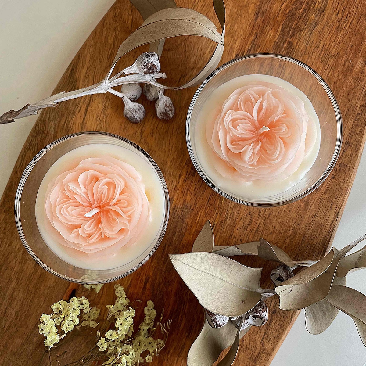 グラス入りで灯しやすい 天然ロウの薔薇キャンドル Beeswax／Vegetable 