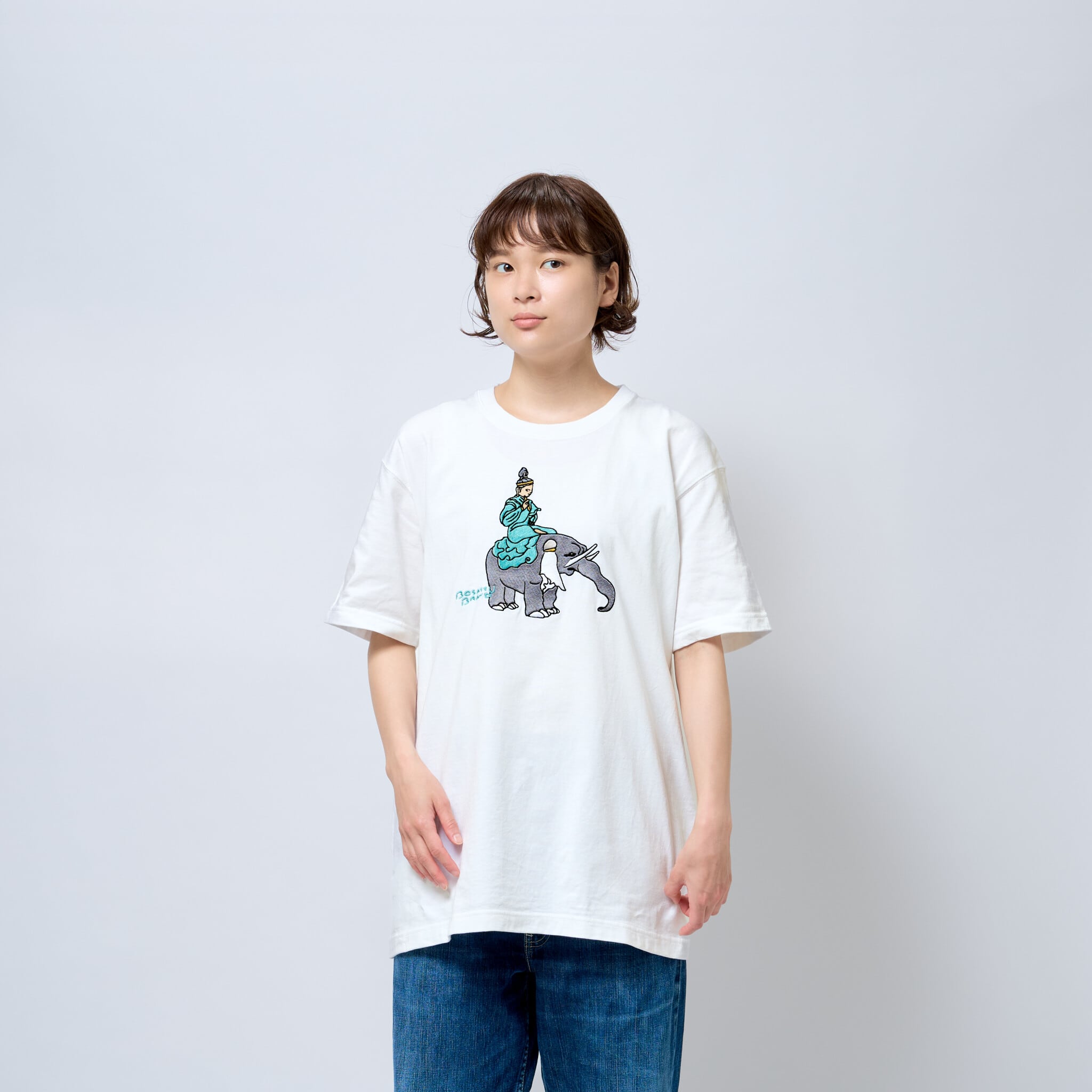 帝釈天 仏像 オーセンティックスーパーTシャツ (刺繍) 7.1oz ホワイト