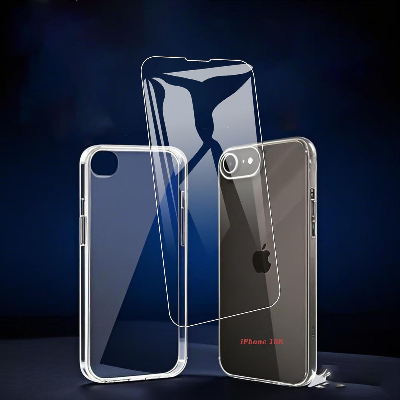 【1枚シリコン ケース+ガラスフィルム】用のiPhone 17E / 16E ガラスフィルム アイフォン17e /16e 液晶保護フィルム 採用日本製素材旭硝子製 高透過率 薄型 硬度9H 飛散防止処理+用のiPhone 17E / 16E ケース クリア TPU 耐衝撃 落下防止 専用保護 シリコン (6.1 インチ)