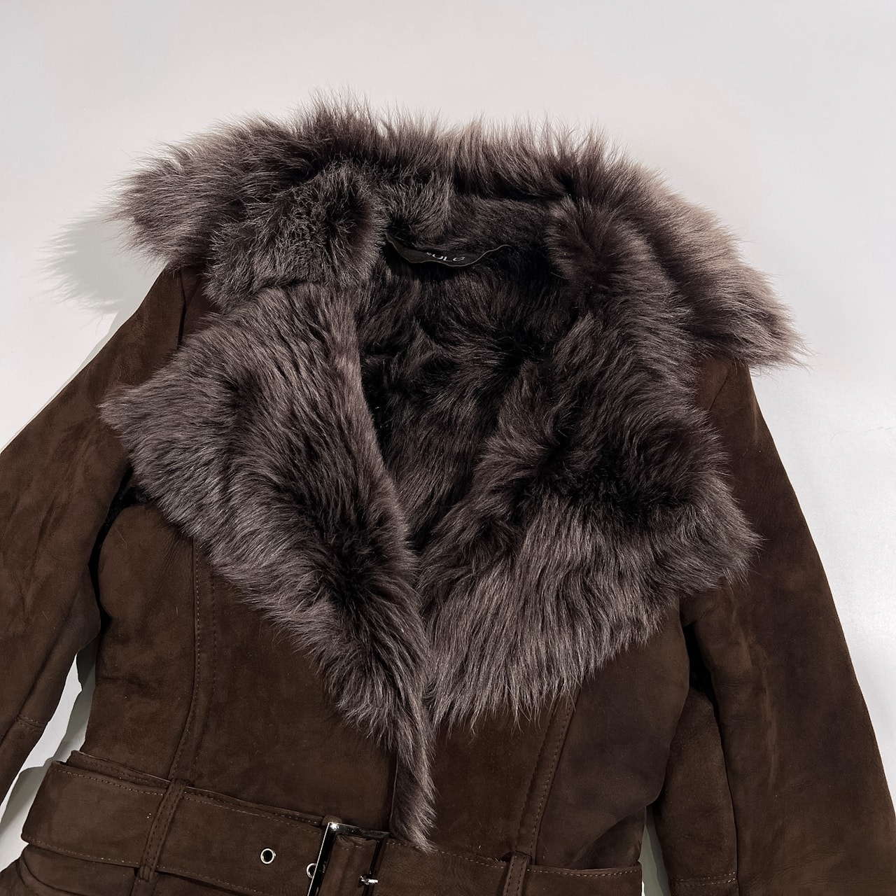 RULE 高級 羊革 ムートン ジャケット ベルト付き サイズ L /ダークブラウン/本革/リアルファー