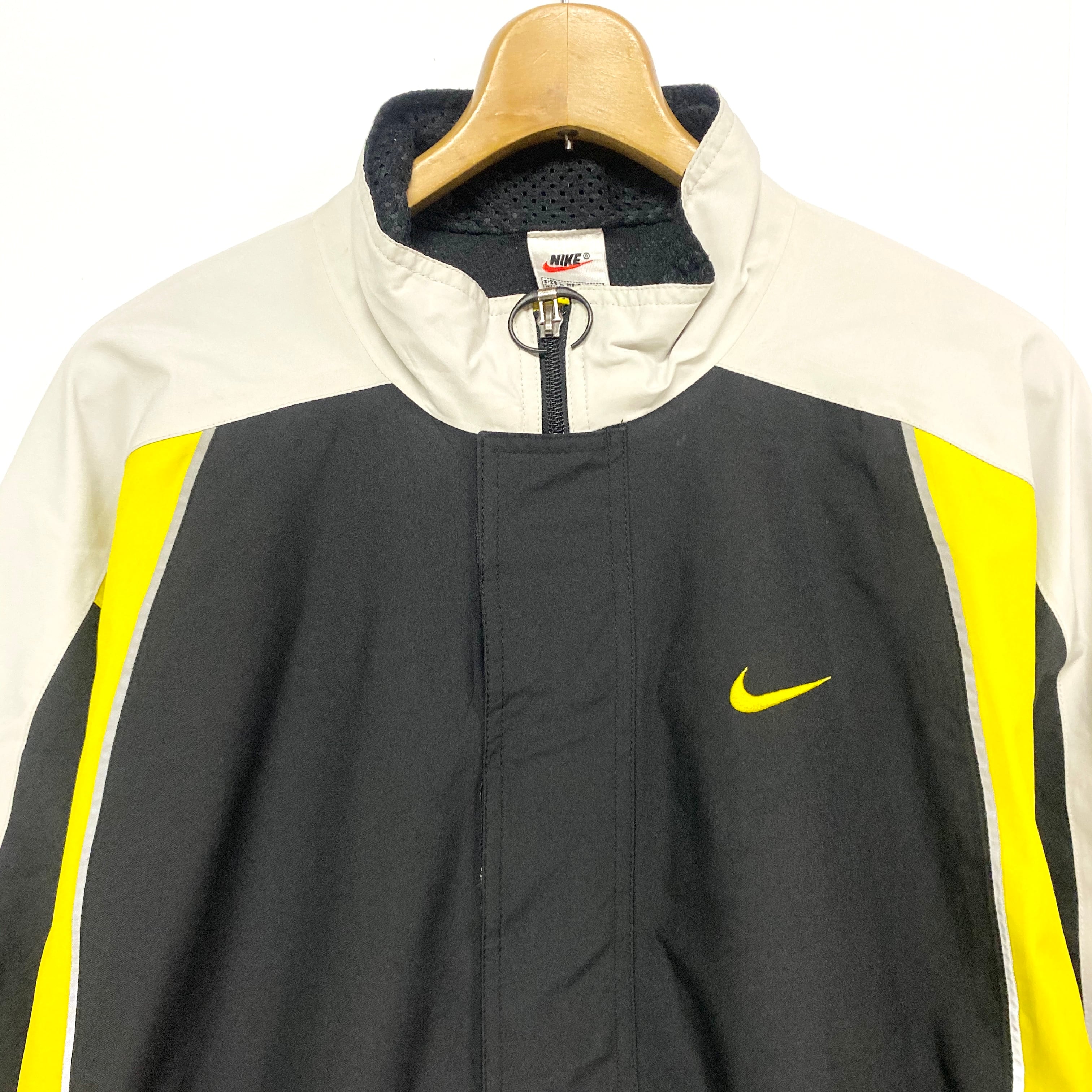 90年代 90s 銀タグ NIKE ナイキ STORM FIT ストームフィット ウィンドブレーカー ナイロンジャケット ヴィンテージ ビンテージ  スウォッシュ ロゴ 刺繍 バックロゴ 切り替え リフレクター フルジップ ハイネック 比翼 マルチカラー ブラック 黒 メンズL 古着