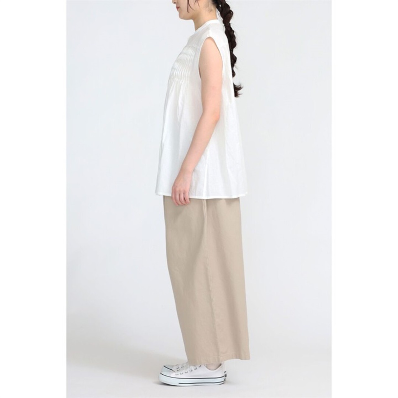 【m.n】コットンフレンチスリーブピンタックブラウス