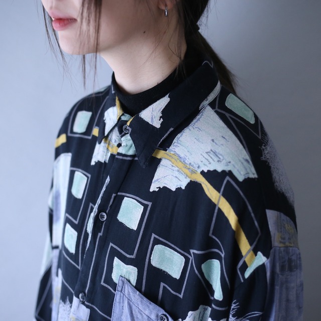 dark art full pattern over silhouette rayon shirt