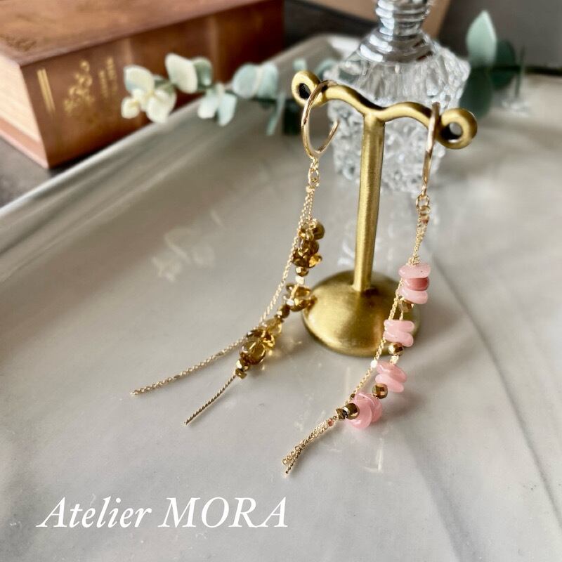 クァンツァイトの揺れる耳飾りとペンダントセット オリジナル