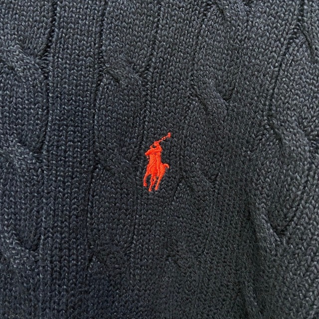 Ralph Lauren ワンポイントロゴケーブル編みセーター　ネイビー　3XB