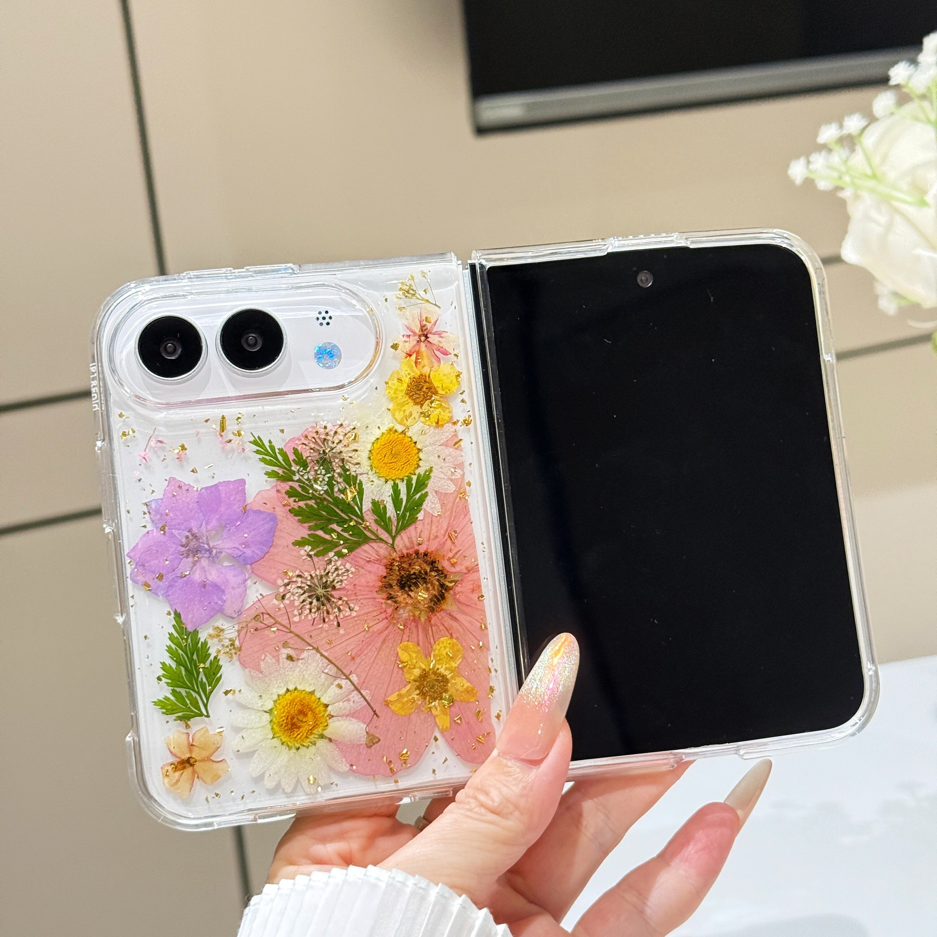 押し花 iPhone Duo ケース クリア おしゃれ ドライフラワー