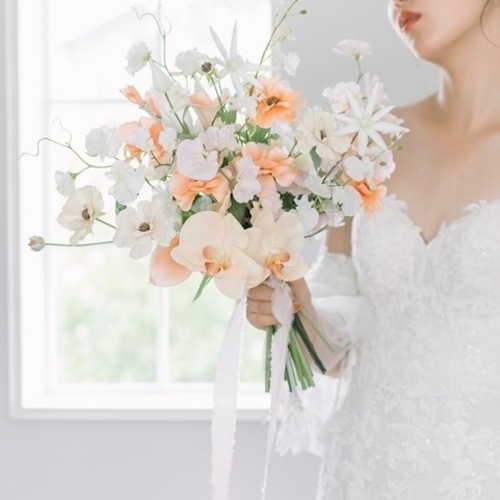 ピーチオレンジ爽やかブーケ アーティフィシャルブーケ