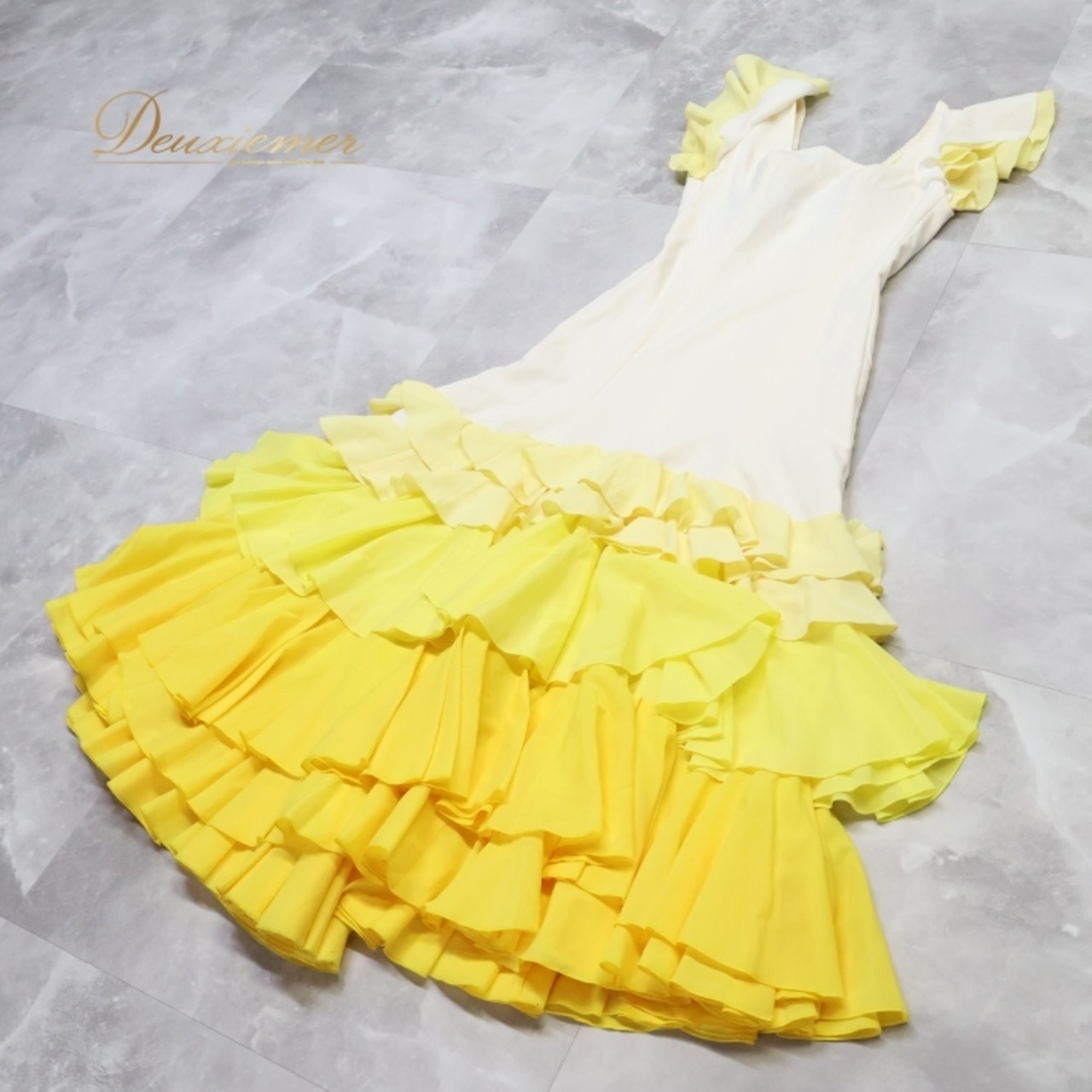 フラメンコ 衣装 ワンピース ドレス ナジャ naja 日本製 黄色 イエロー ボランテ フリル 無地 明るい ダンス パーティ 発表会 ホワイト系 イエロー系 フラメンコドレス おしゃれ レディース イベント かわいい 舞台衣装 スカート ステージ衣装