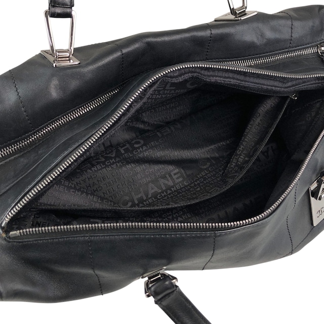 CHANEL シャネル ハンドバッグ ブラック チョコバー レザー ボストンバッグ vintage ヴィンテージ オールド 6gabx8