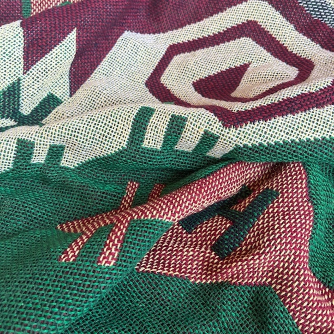 TOPANGA Homefurnishing Tribal throwket 　トライバルスローケット　130×180cm　K　グリーン　レッド　ソファカバー　ベッドカバー　ブランケット　カーテン