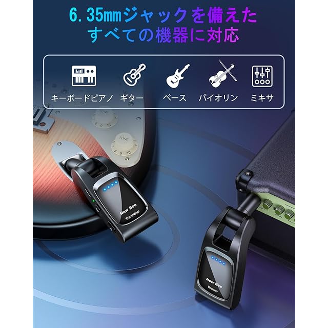 LEKATO ギター ワイヤレス ギターアンプ ギター送受信機 24ビット48KHz ワイヤレス安定転送 小型軽量 充電式 4チャンネル 190*回転可能 エレキギター/ベース適用 10%CP+5倍PTLEKATO ギター ワイヤレス システム エレキ