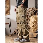Men's Straight Silhouette Double Knee Cotton Twill Cargo Pants ◇3color H0779