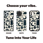 受注生産 iPhoneケース 月と植物のモノトーン民芸柄｜ボタニカル FMSY002C